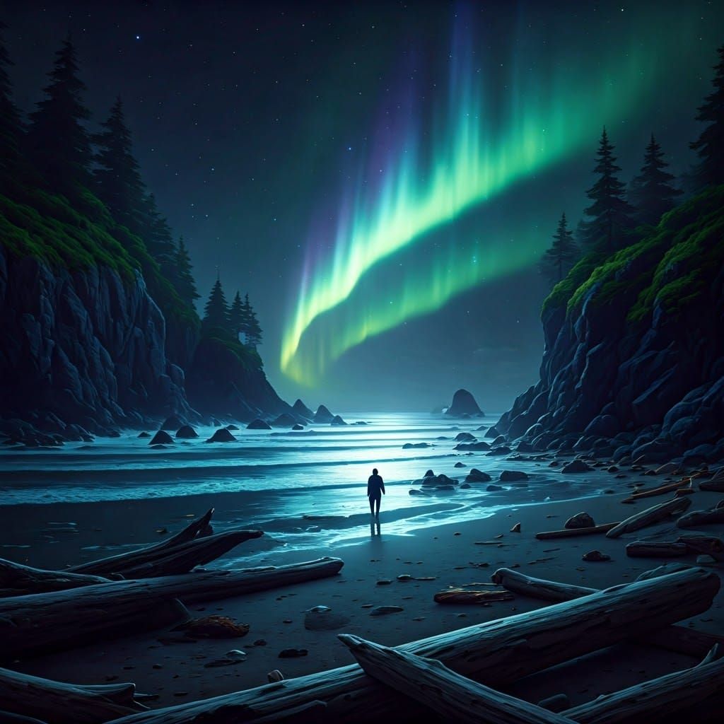 Mystical Beach at Night: Fantasy Concept Art