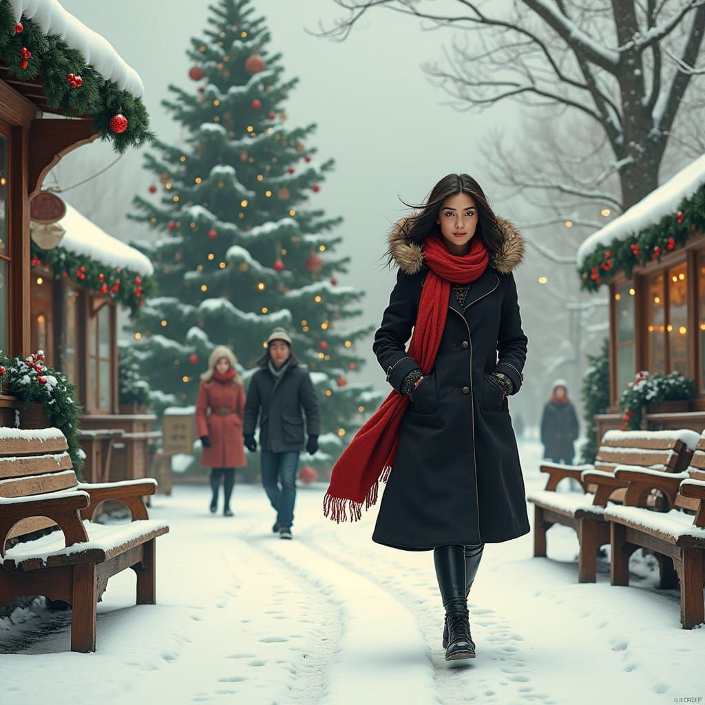 A Regal Woman in a Winter Wonderland Scene