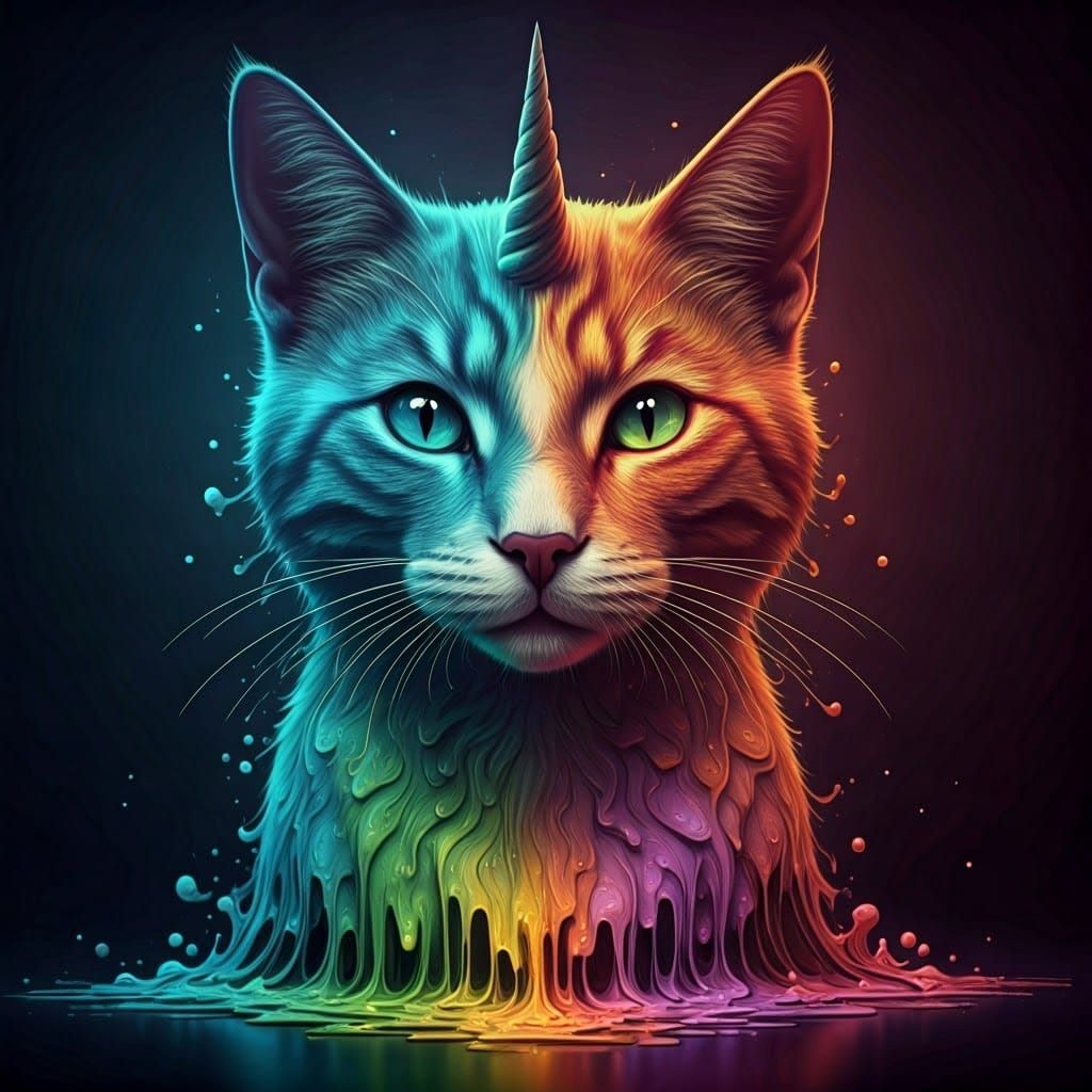Rainbow Unicorn Cat Fantasy Art