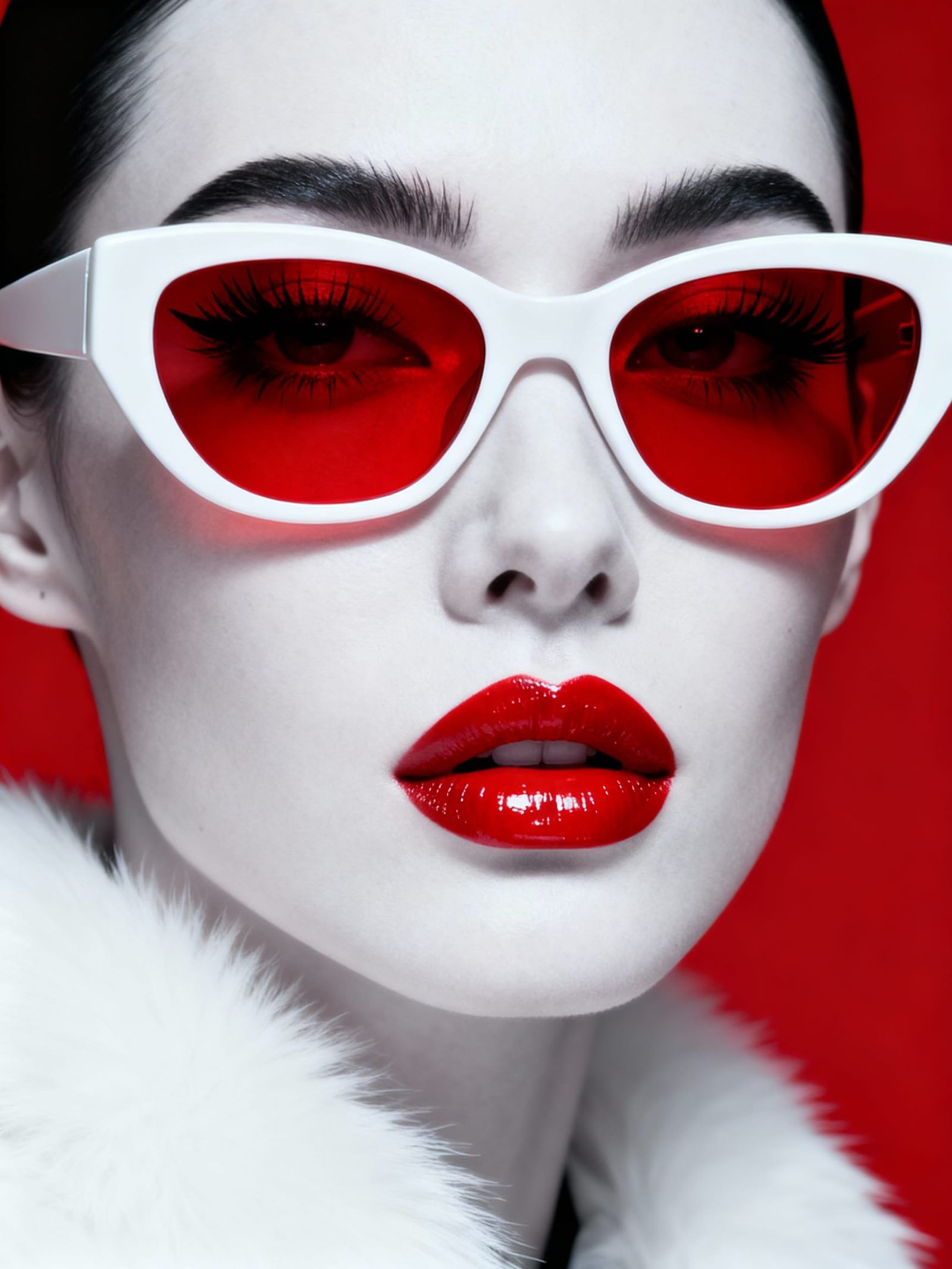 Futuristic Fashion Portrait with Bold Red Accents