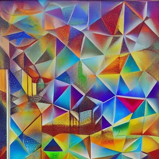Melting Geometric Shapes in Surreal Oil Painting Style