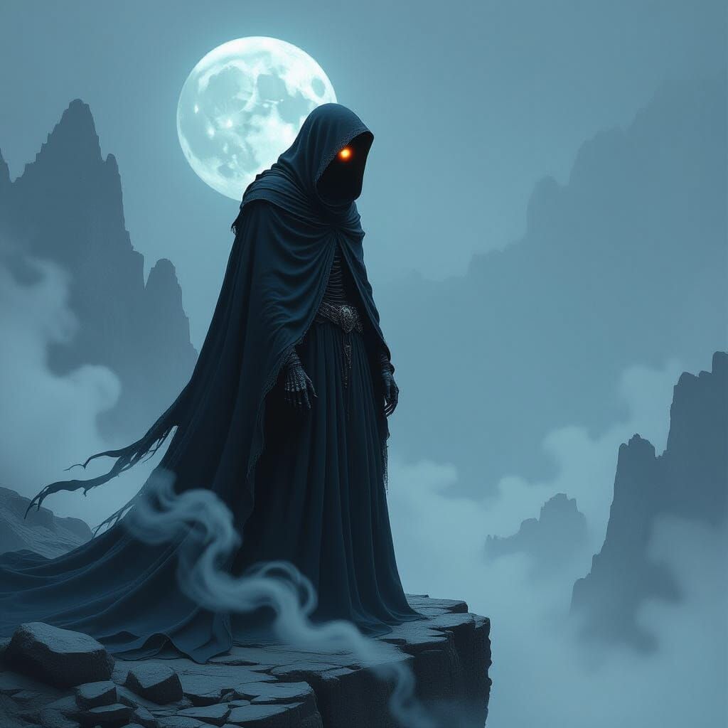 Ethereal Deathman Overlooking Desolate Landscape