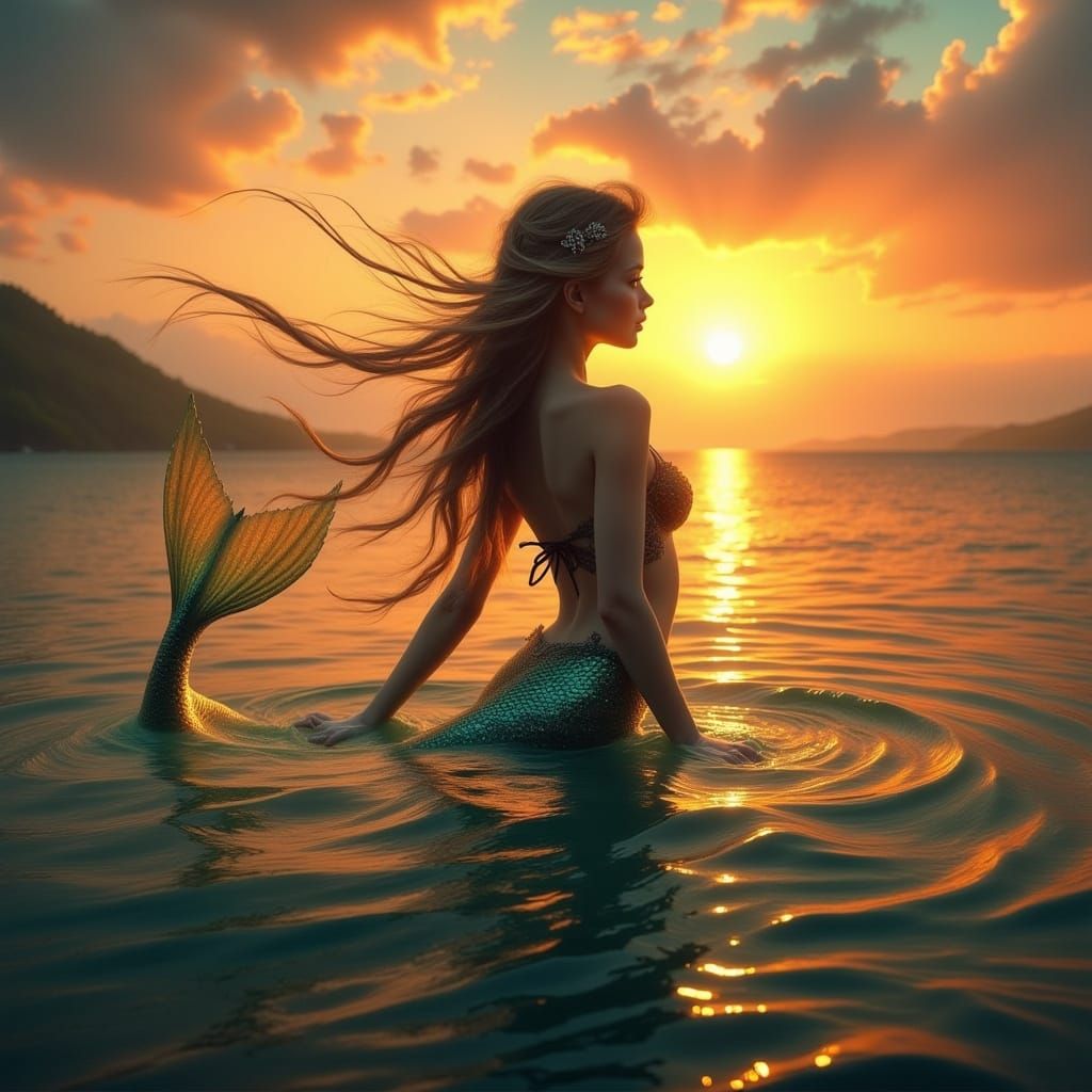 Beautiful Mermaid at Sunset