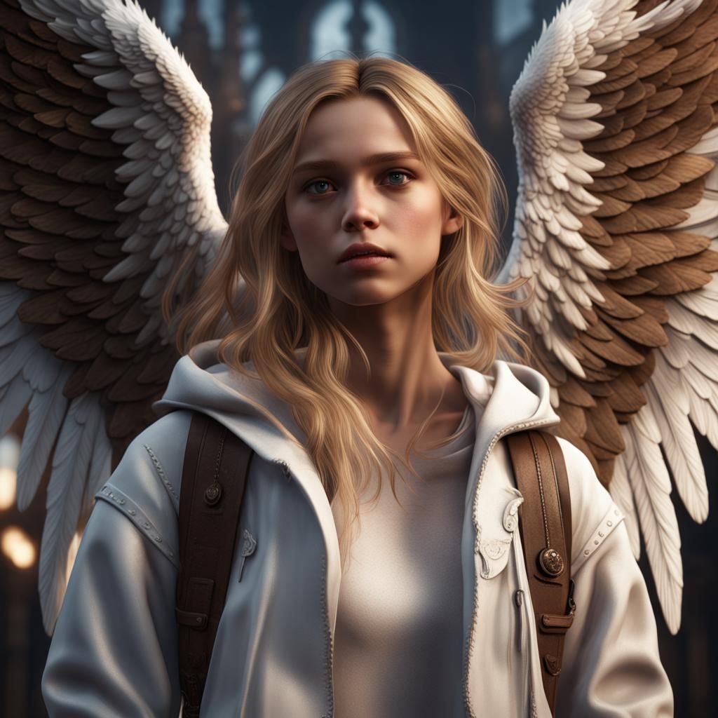 Blonde Angel in Old Jacket: Fantasy Concept Art