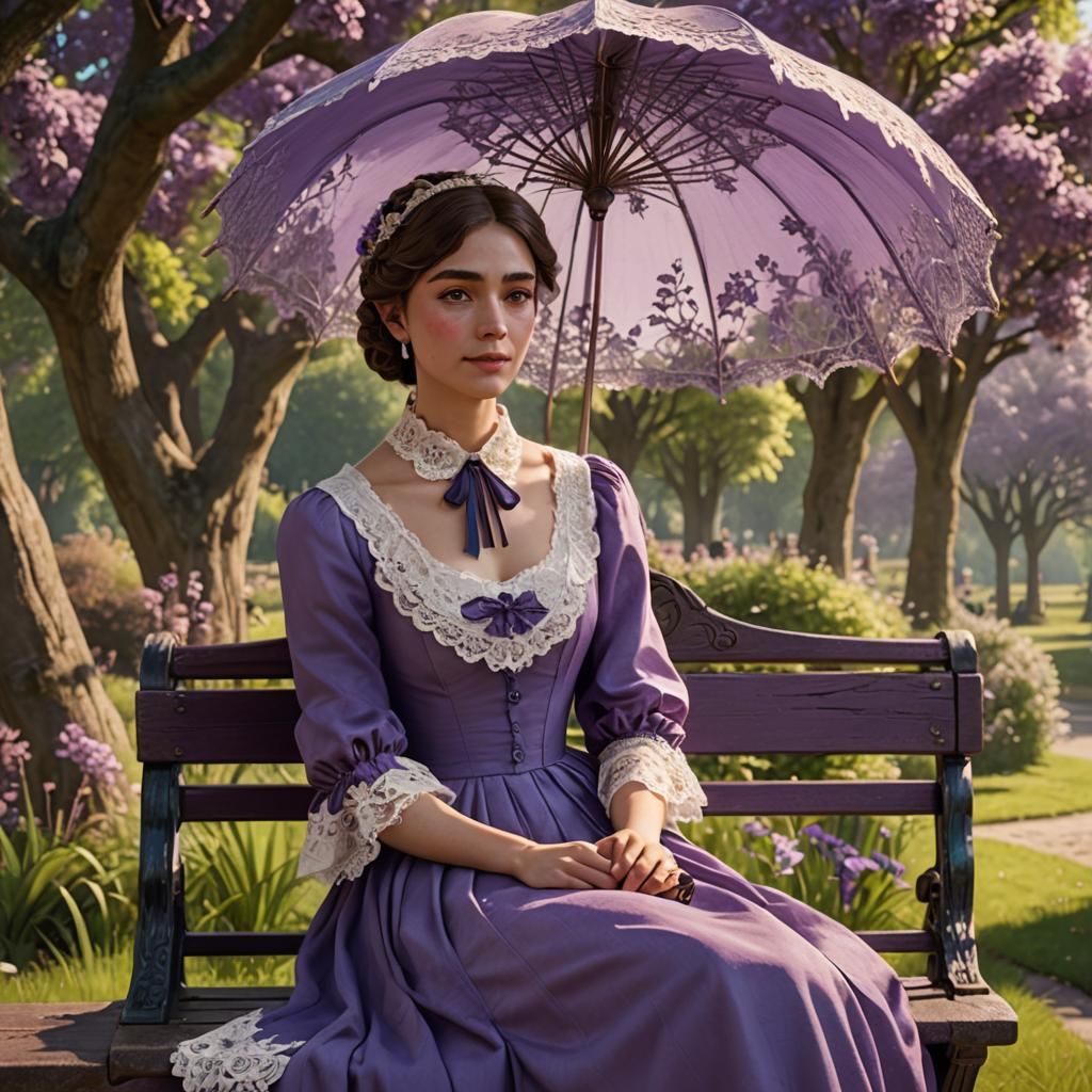 Regency Lady with Lace Umbrella: 3D Digital Art