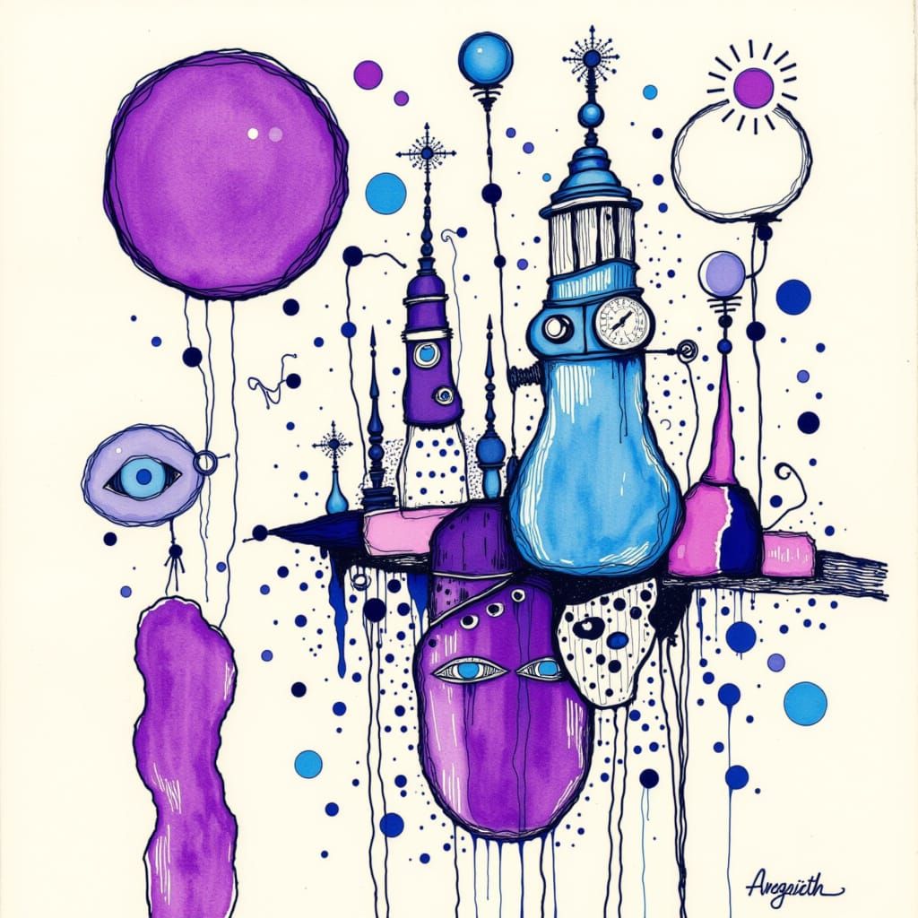 Venus Flytrap in Blueberry Ink Style