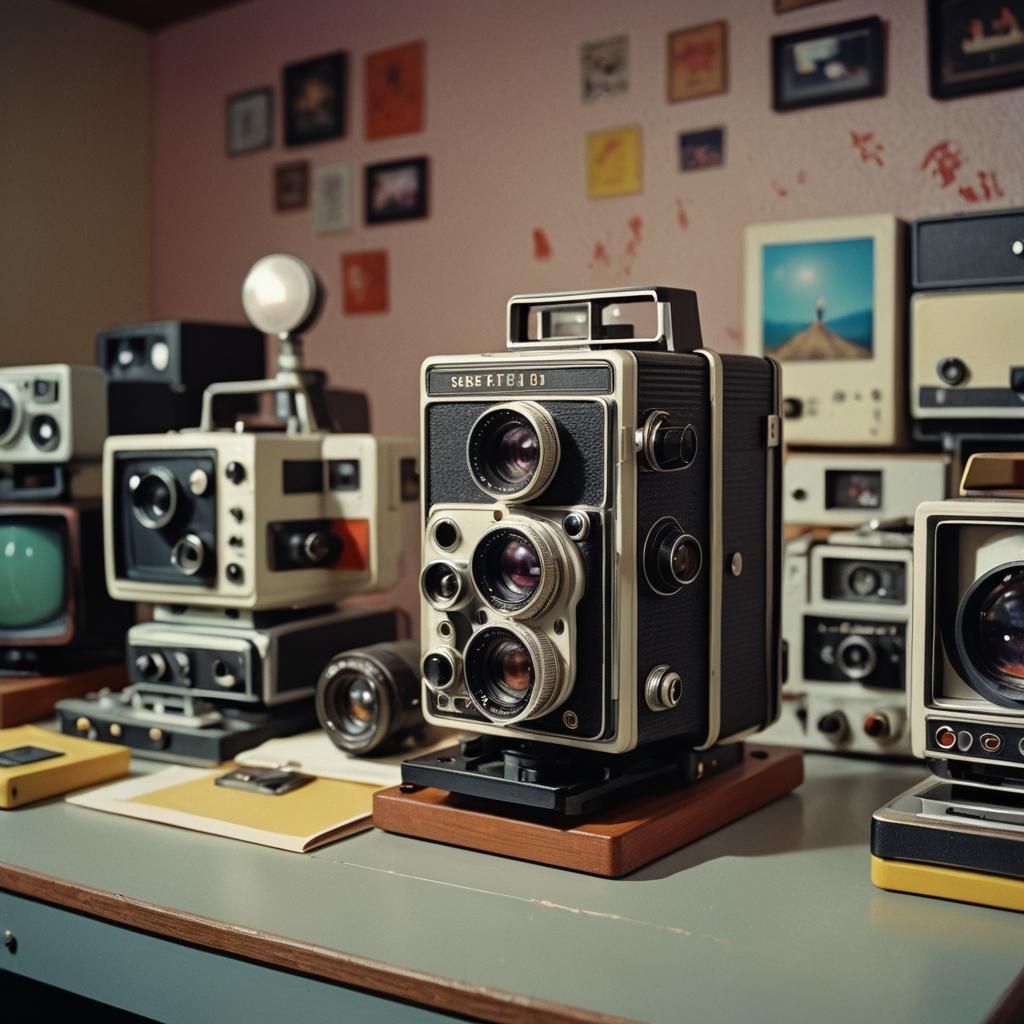 Vintage Super 8 Cameras in 1980s Room