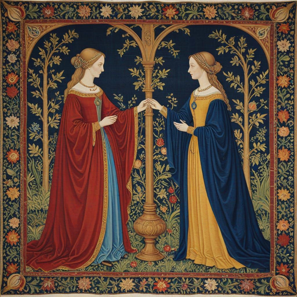 Medieval Tapestry Depicting Two Women