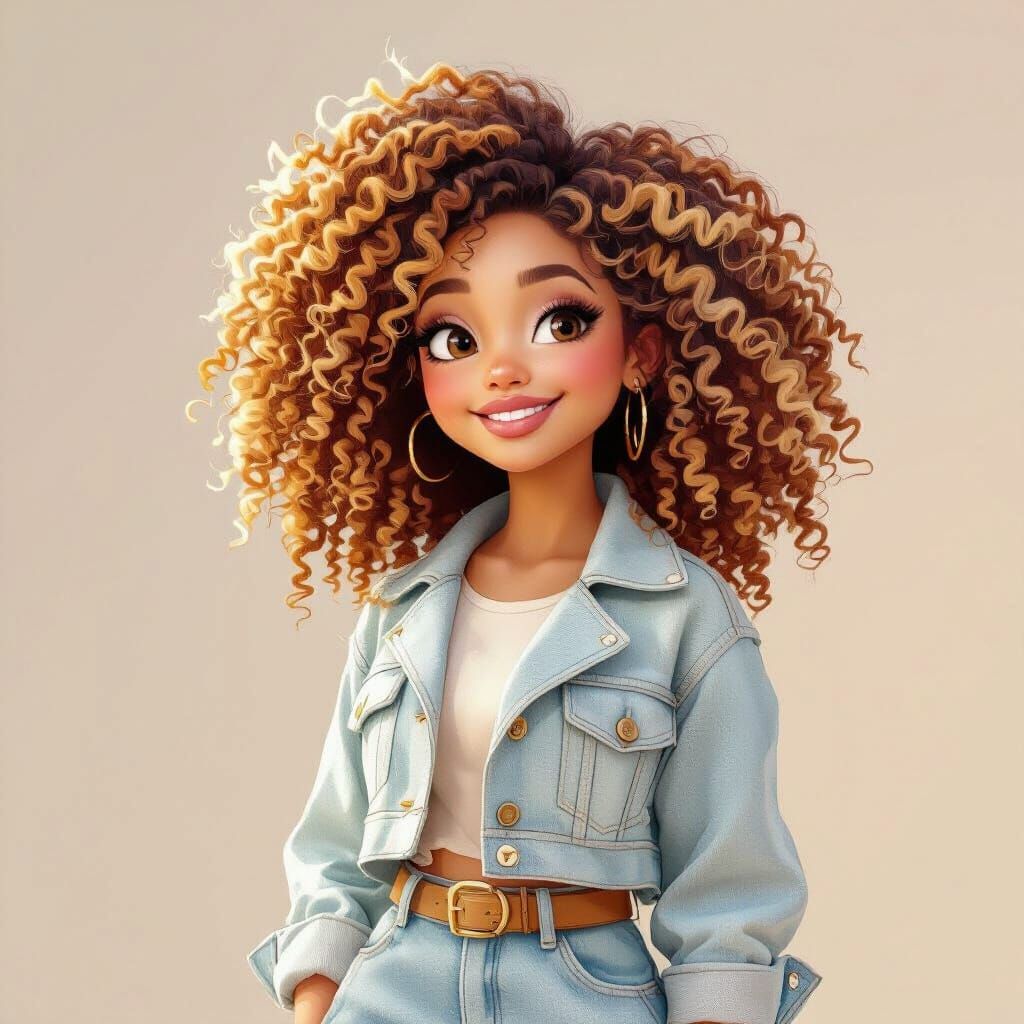 Cute Pastel Woman with Curly Hair in 3D Style