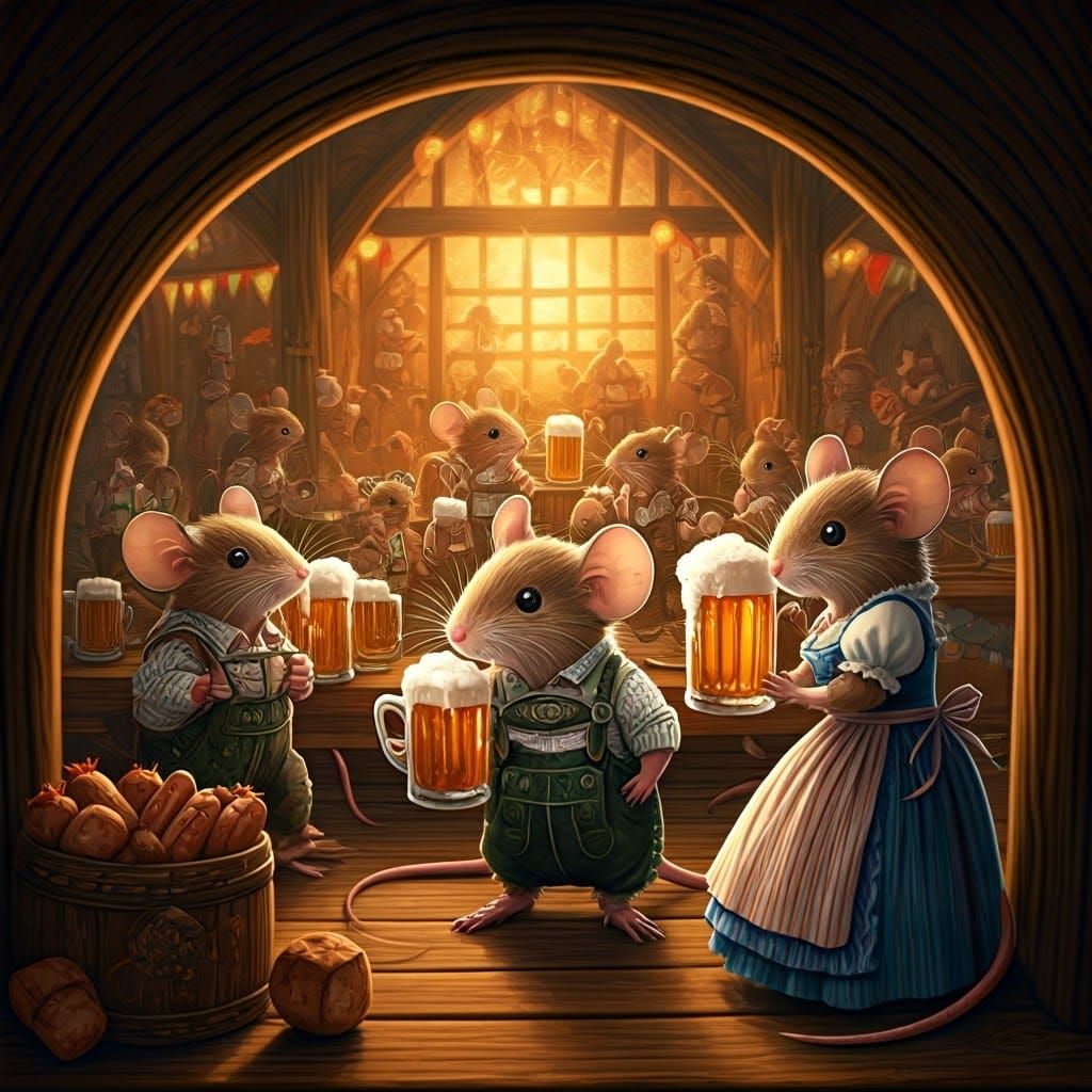Oktoberfest Celebration with Mice in Bavarian Beer Garden