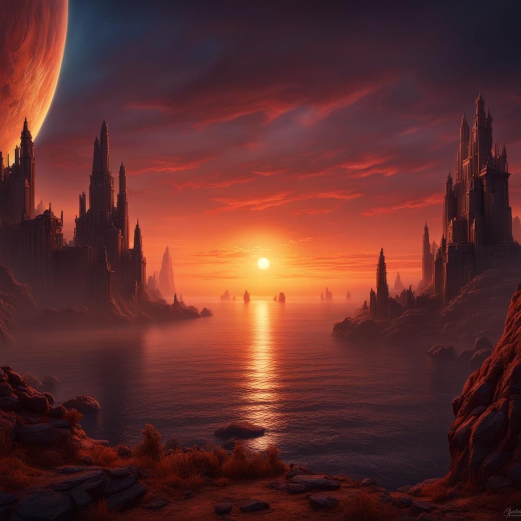 Endless Sunset: Detailed Fantasy Concept Art