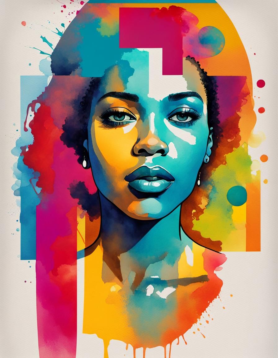 Watercolor Portrait of a Black Woman in Pop Art Style