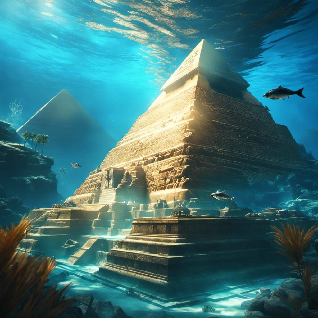 Underwater Great Pyramid of Giza: Surreal 3D Render
