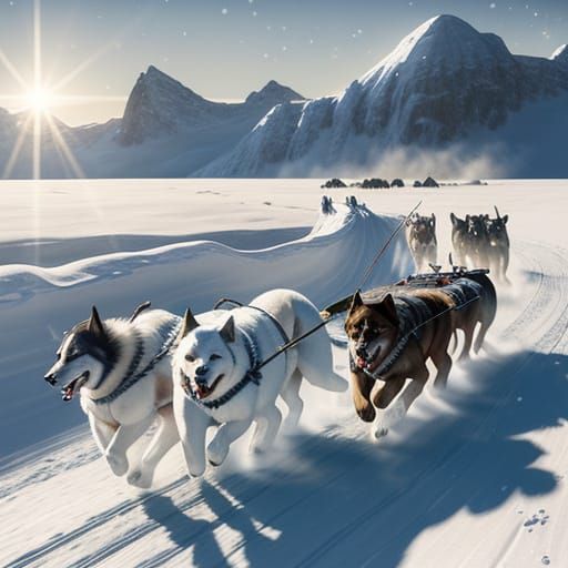 Majestic Dogs Pull Sled Through Snowy Landscape