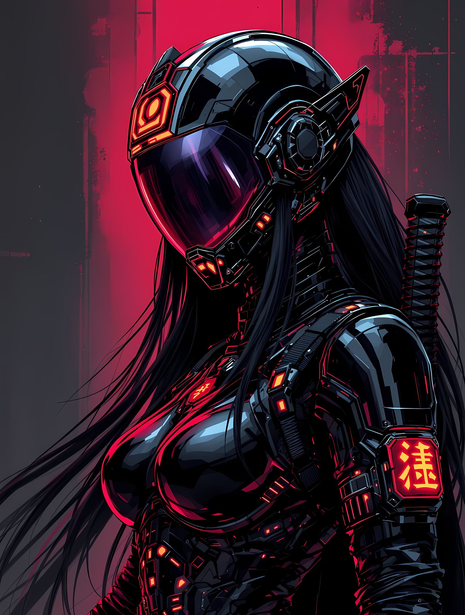 Cyber Samurai Warrior in Neon Black Armor