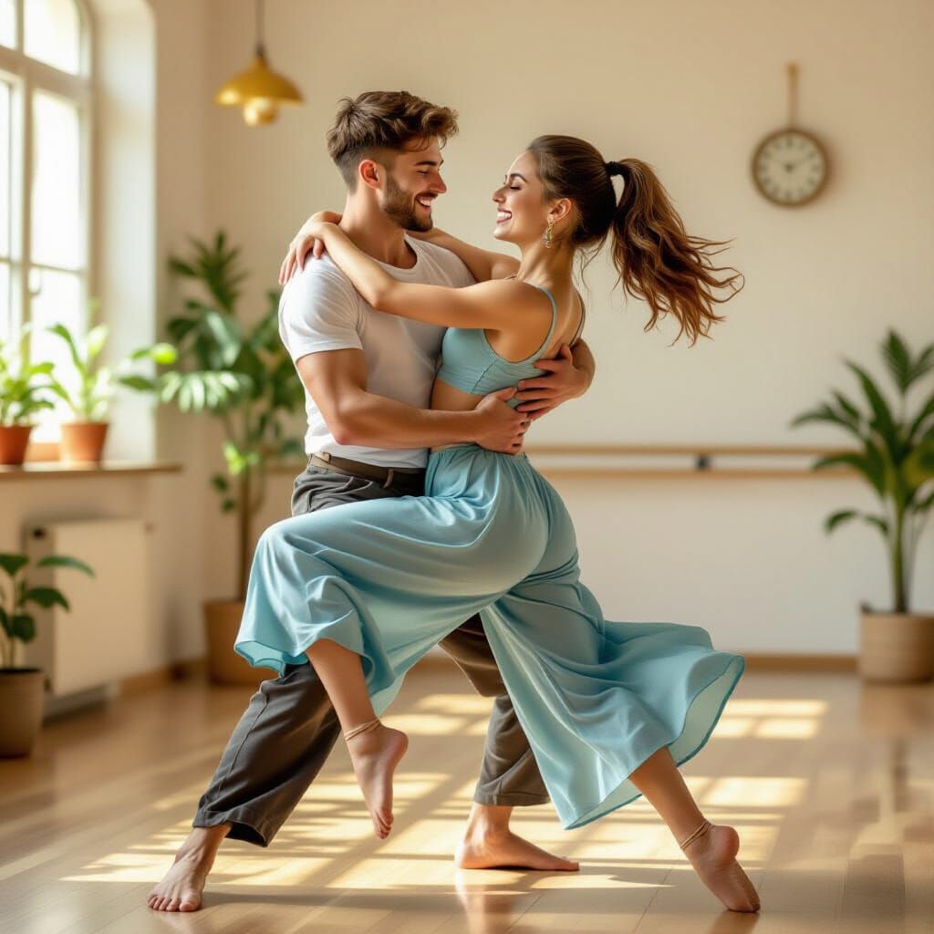 Joyful Dance Lift in Rockwell Style