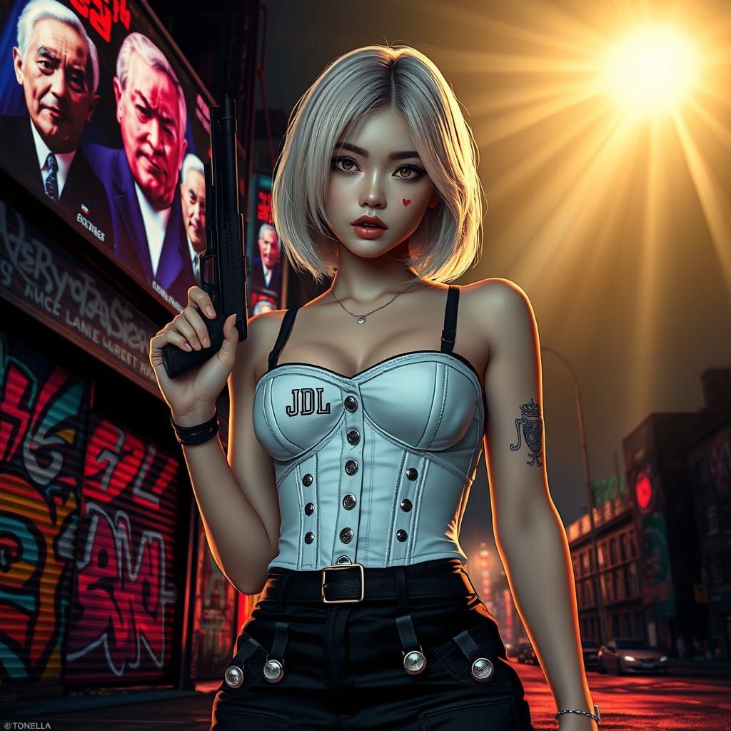 Dystopian Goddess of Chaos in Hyper-Realistic Urban Landscap...