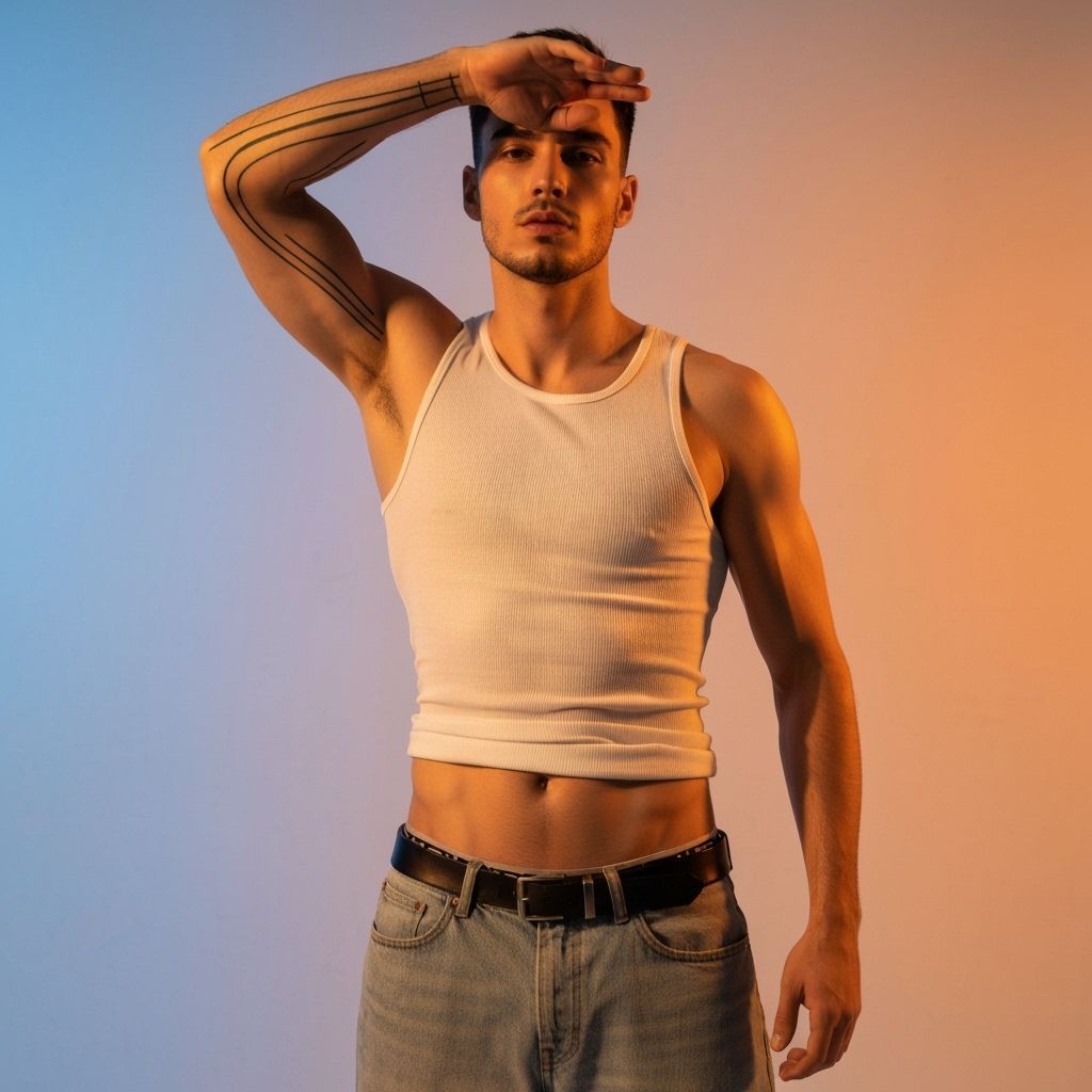 Athletic Man Posing with Golden Lighting and Gradient Backgr...