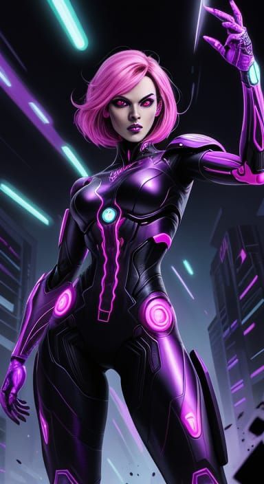 Female Brainiac Cyborg in Dark Lab, Comic Art