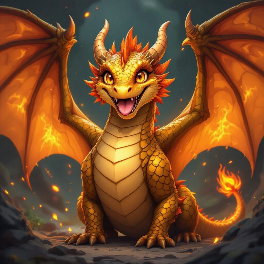 Golden Dragon Ignilux with Fiery Wings