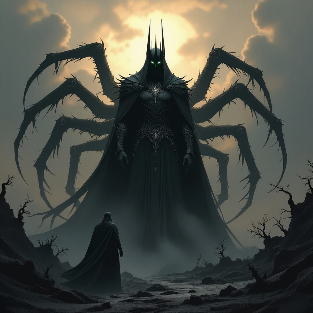 Sauron and Shelob in Dark Fantasy Style