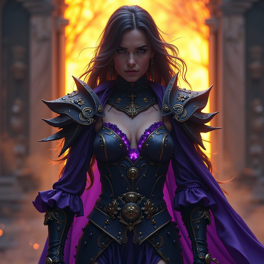 Female Warrior in Dark Leather Armor, Dark Fantasy Art