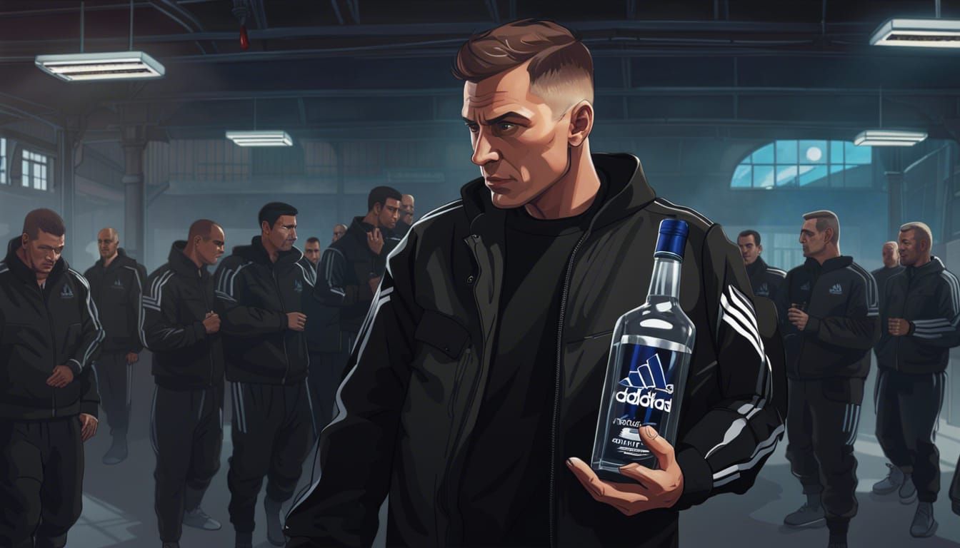 Hyperrealistic Russian Man in Adidas Tracksuit