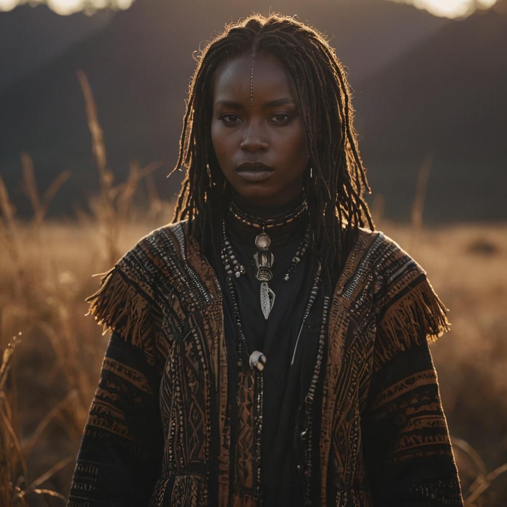 African Tribal Coat Portrait in Golden Light