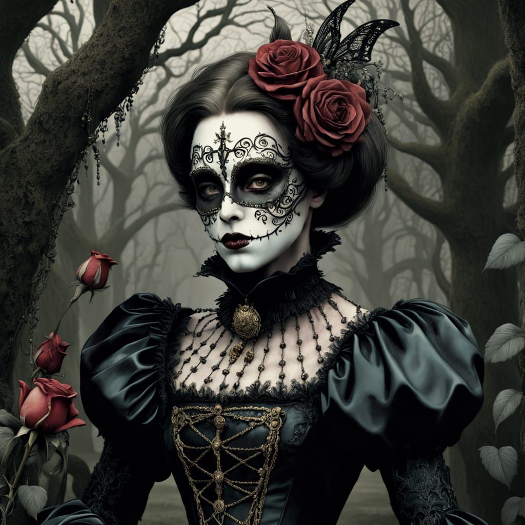 Sorrowful Harlequin Weeps Tears of Iridescent Glitter in a R...