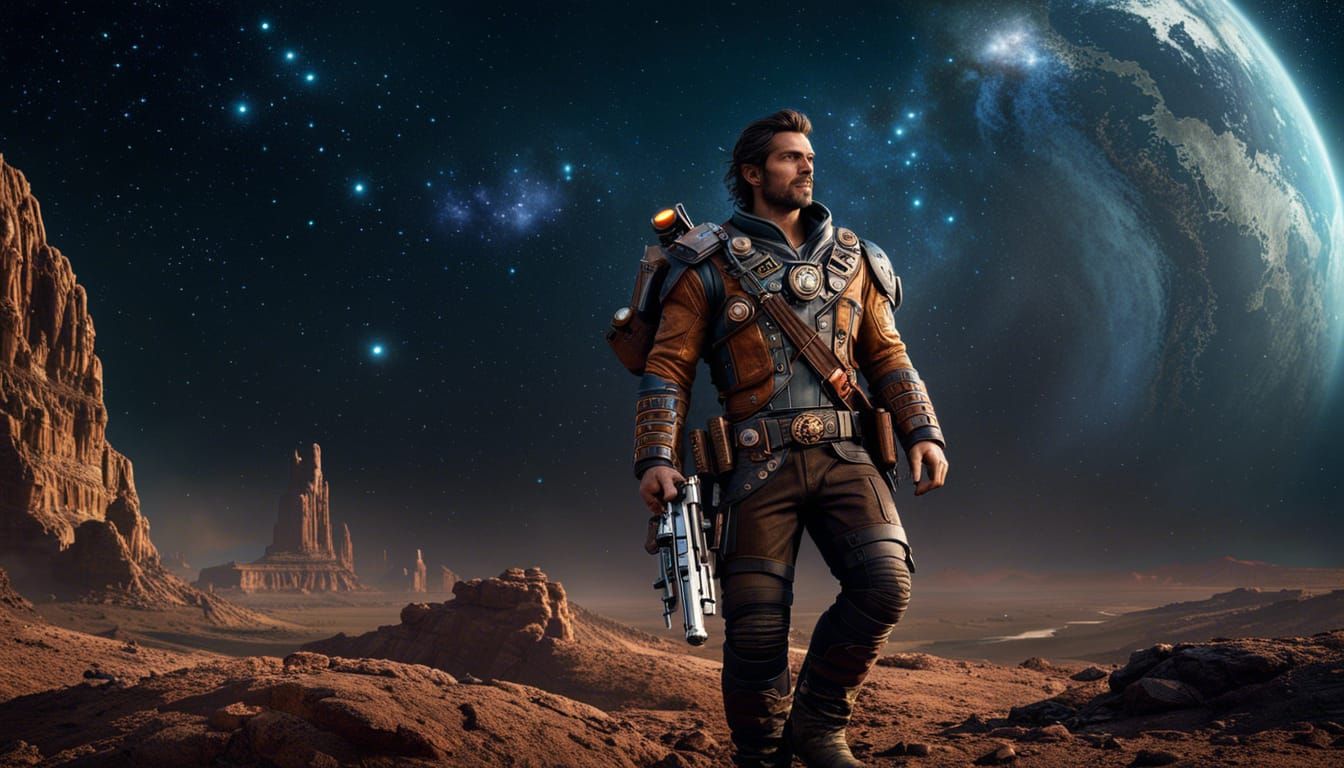 Rugged Space Western Hero in 16k Resolution