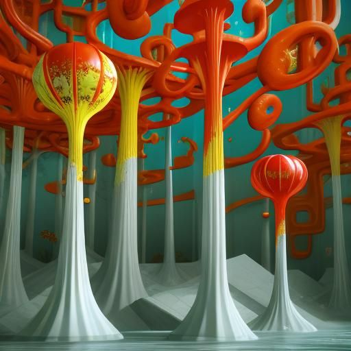 Psychedelic Surrealism: Ornate Twisting Forms in Vivid Color...