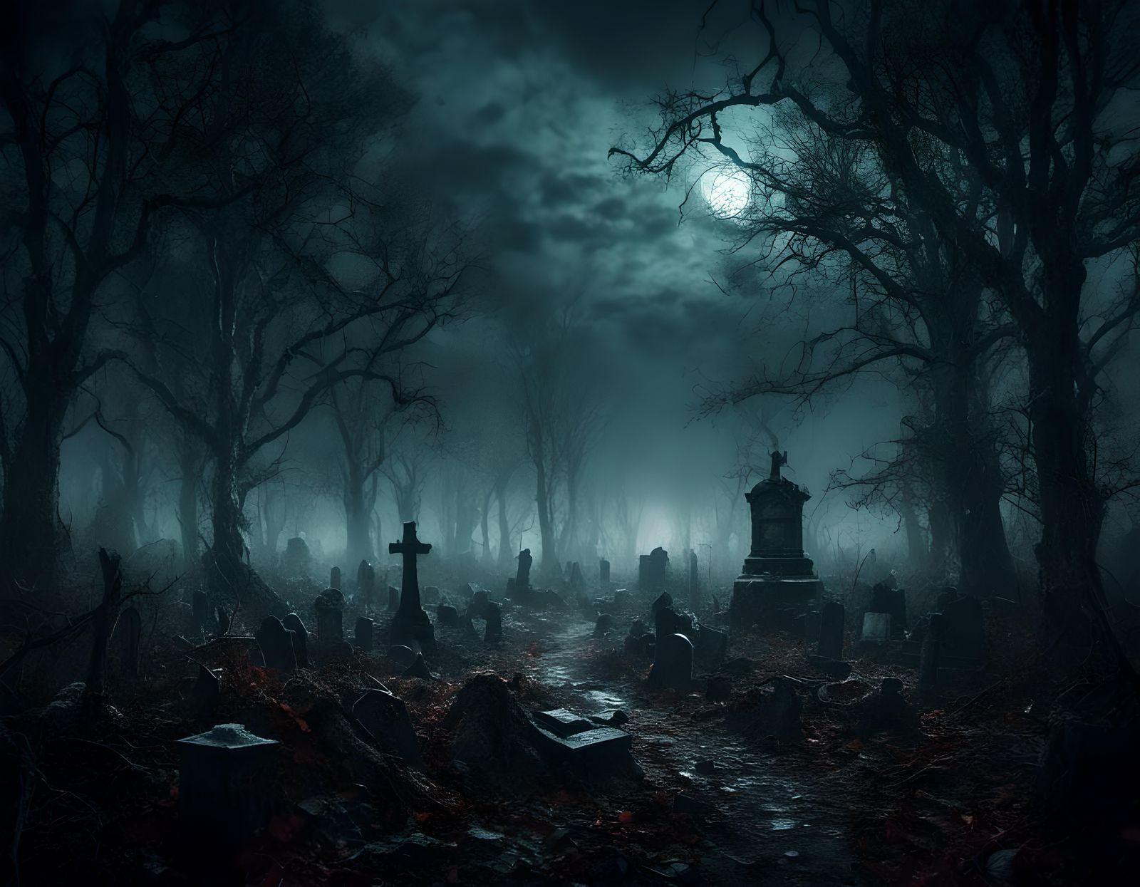 Creepy Graveyard Forest at Twilight in Macabre Style