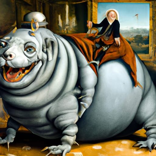 English Lord Rides Tardigrade: Painting in Bosch/Goya Style