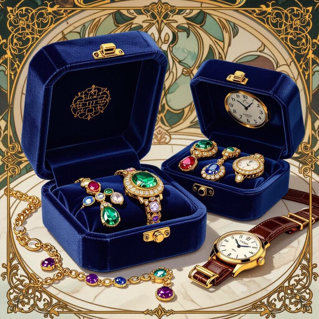 Luxurious Jewelry Bags and Watch in Art Nouveau Style