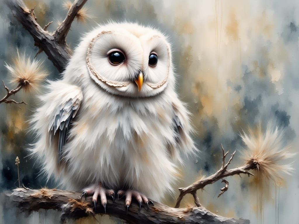 Ethereal All White Owl in Foggy Landscape