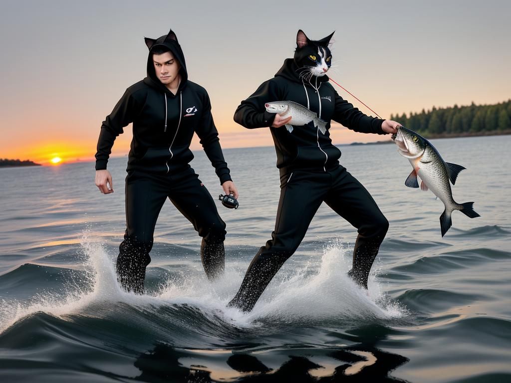 Bipedal Cat Wrestles Walleye at Sunset