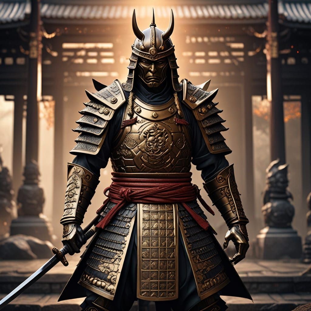 Epic Bronze Samurai in Majestic Digital Painting