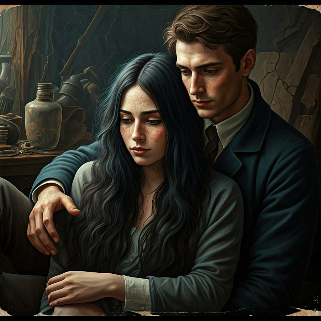 Moody Couple in a Decaying, Impasto Style Painting