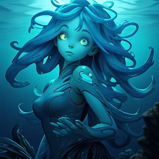 Cyborg Mermaid in Sunken Submarine Dreamscape