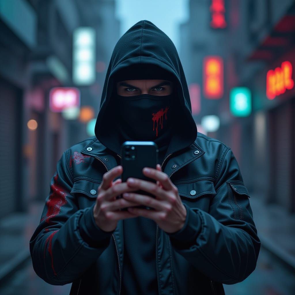 Cybersecurity Expert Records Video in Cyberpunk Style