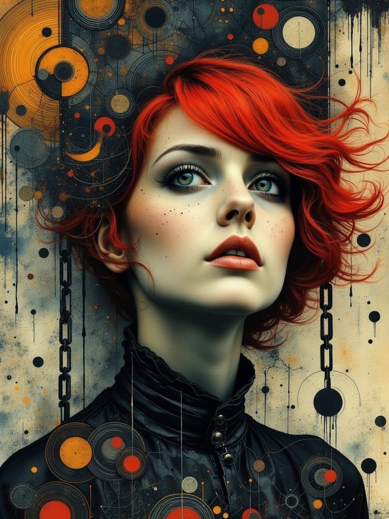 Gothic Abstract Surreal Portrait in Mixed Media Style