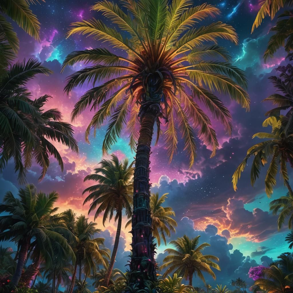 Psychedelic Palm Tree Digital Matte Painting