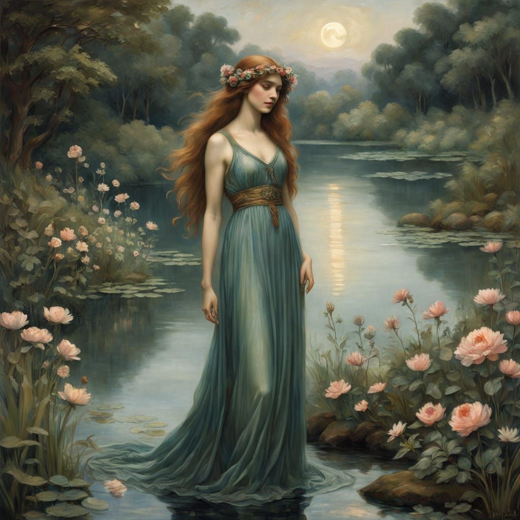 Ethereal Water Nymph in Pre-Raphaelite Style