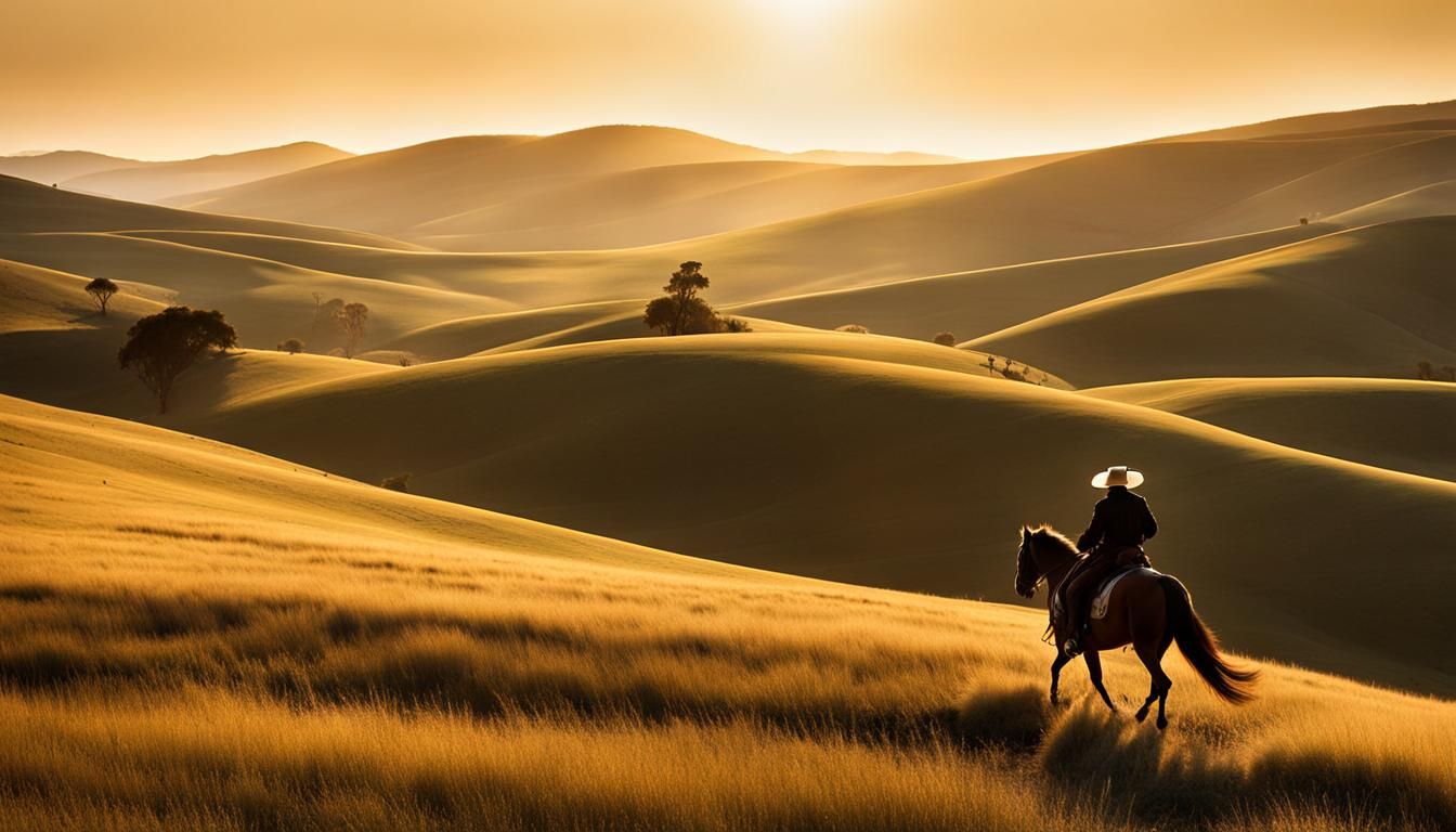 Horse and Rider Journey Through Golden Hills