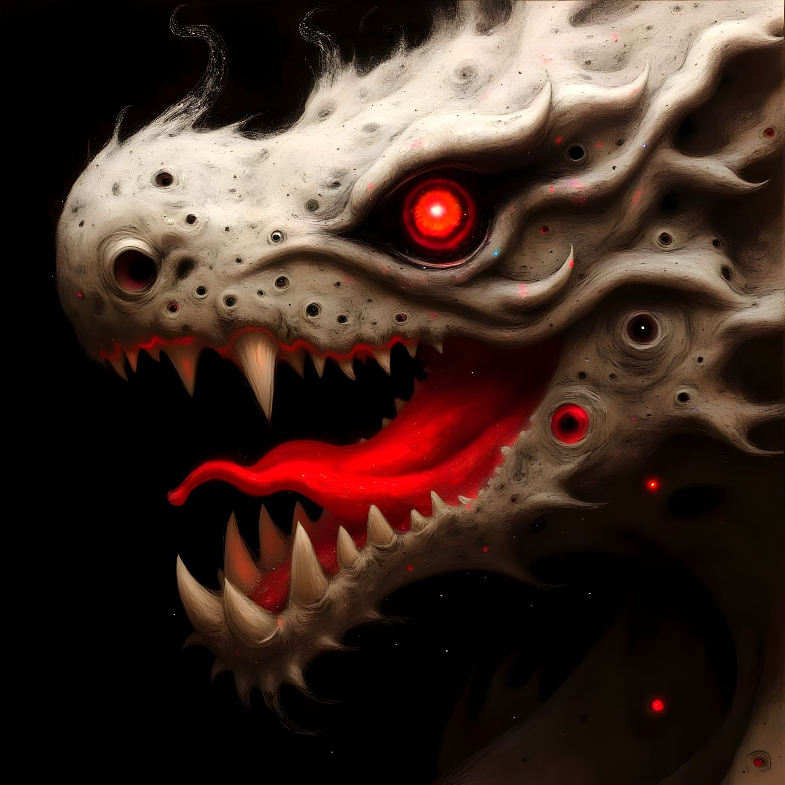 Crazed White Dragon Laughing in Dark Fantasy Style
