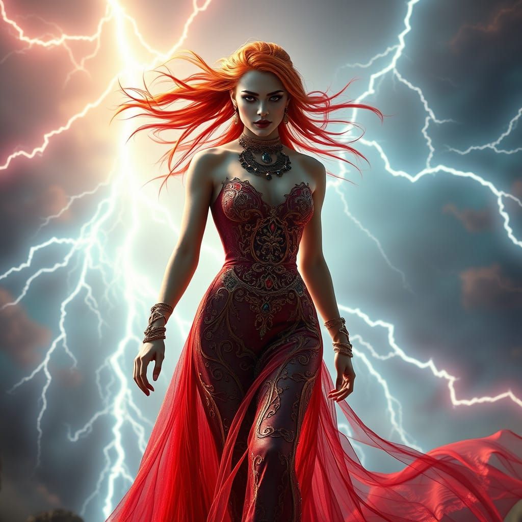 Regal Woman in Gothic Fantasy Gown with Radiant Aura and Lig...