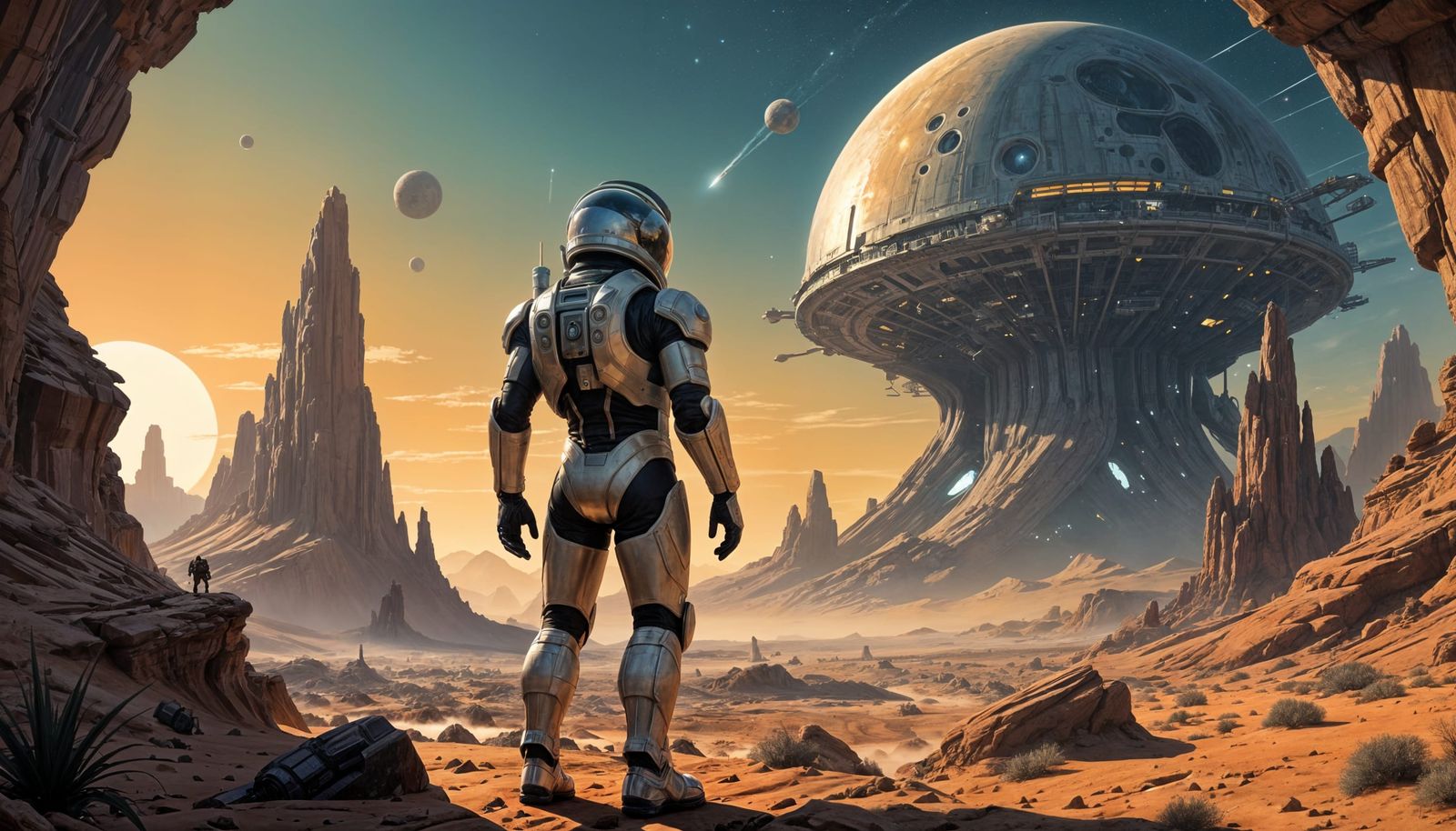 Astronaut Exploring Alien Planet in Sci-Fi Style