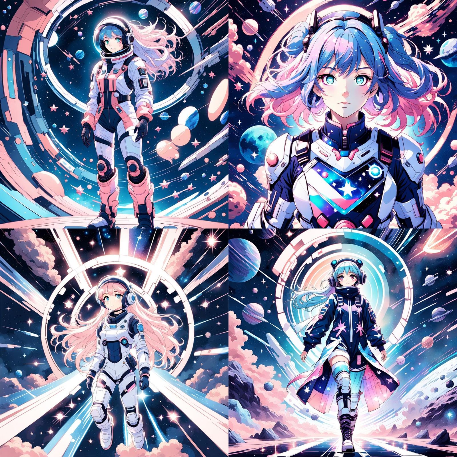 Anime Girl in Space with Pastel Palette