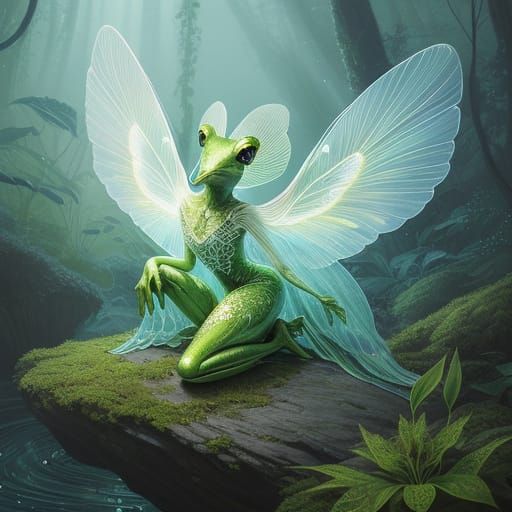 Dreamy Iridescent Frog in Moonlit Forest