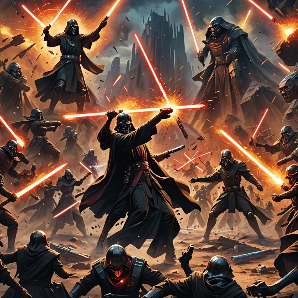 Jedi and Sith Clash in Epic Battlefield Painting